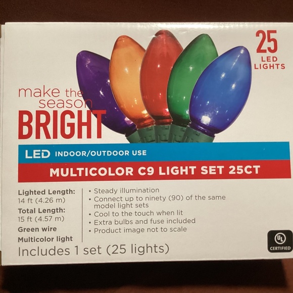 Christmas Lights Multicolor C9 LED  New Indoor/Outdoor Use 14 ft lighted length - Picture 4 of 9